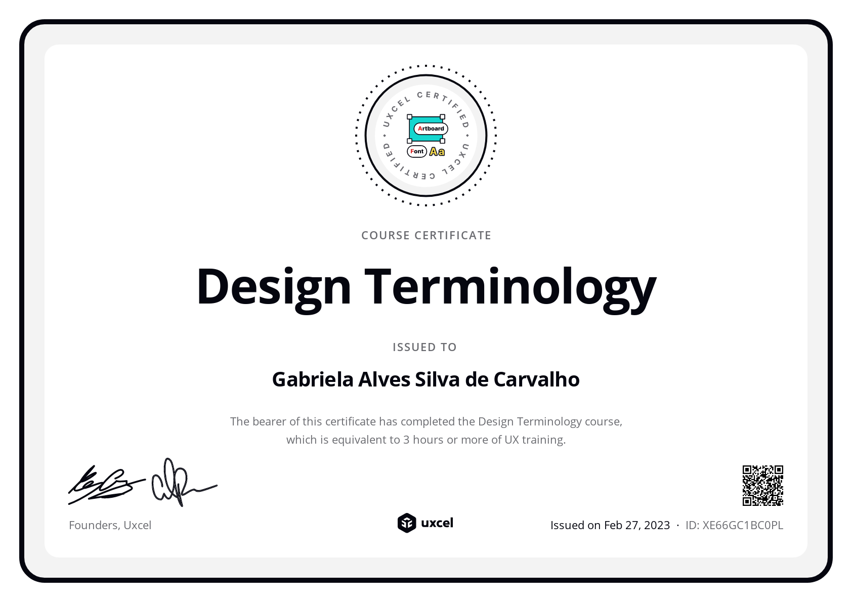Gabriela Alves Silva de Carvalho's certificate